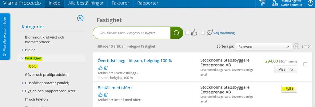 I ovan exempel så kan du använda produktträdet och det exemplet jag använder är att jag har fått en offert från vår