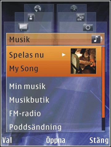 20 Multimediemenyn Med multimediemenyn kan du visa det multimedieinnehåll du oftast använder. Det valda innehållet visas i ett lämpligt program. 1.