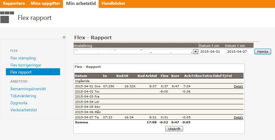 6 Flex Rapport Ange datum för vilken