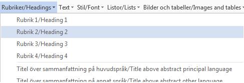 1.4 Äntligen! Börja skriva Nu börjar det roliga, själva skrivandet. Vi hoppar över de inledande sidorna så länge och går direkt till rubriken Inledning/Introduction.