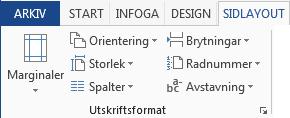 4.3.2 Breda tabeller på liggande sidor Om du har tabeller som är för breda för att passa in på en stående sida, behöver du placera dem på en liggande sida i stället.