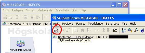 Figur 6. Bilden visar studentforumet och ikonen Nytt meddelande där kommentaren skrivs in.