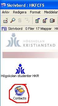 Figur 10. Bilden visar ikonen Kontakter som både testperson 1 och 2 förväxlade den med Katalog-funktionen. Bild tagen från FirstClass Client, Open text Inc. 8.1.0.1, Högskolan i Kristianstad, (2006-10-11).