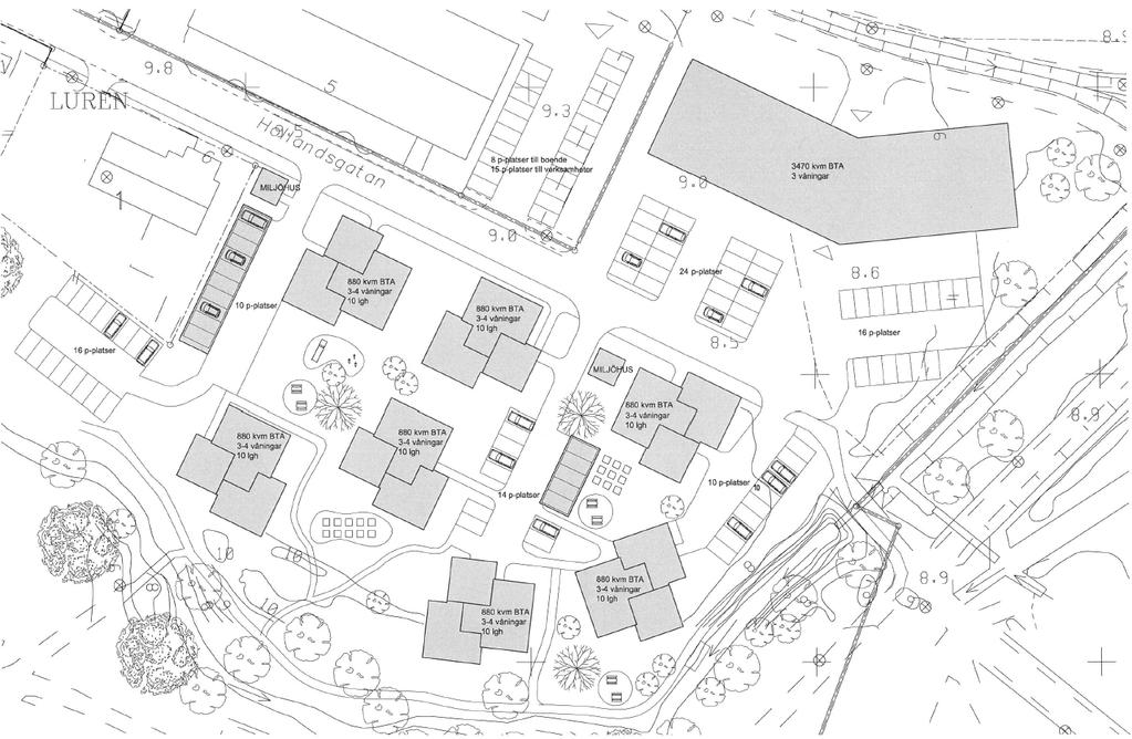 Befintlig kontorsbyggnad Ny kontorsbyggnad 7 flerbostadshus Figur 2. Situationsplan, daterad 2017-02-09.