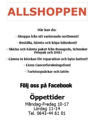 Shoppa på Allshoppen På Allshoppen i Hallen finns det mesta du kan tänka dig allt från kläder och leksaker till fiskeutrustning och loppisfynd.