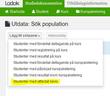 Antingen bara antal utfärdade examen under viss period alternativt kombinera detta med t.ex. aktiva inom viss kurspaketering.