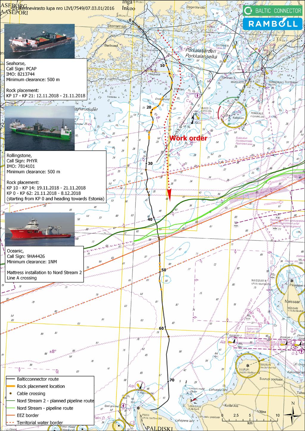 Alukset Seahorse, Rollingstone ja Oceanic aloittavat kiviaineksen läjityksen välillä Inkoo, Suomi - Paldiski, Viro. Töitä suoritetaan putkilinjalla useassa kohteessa.
