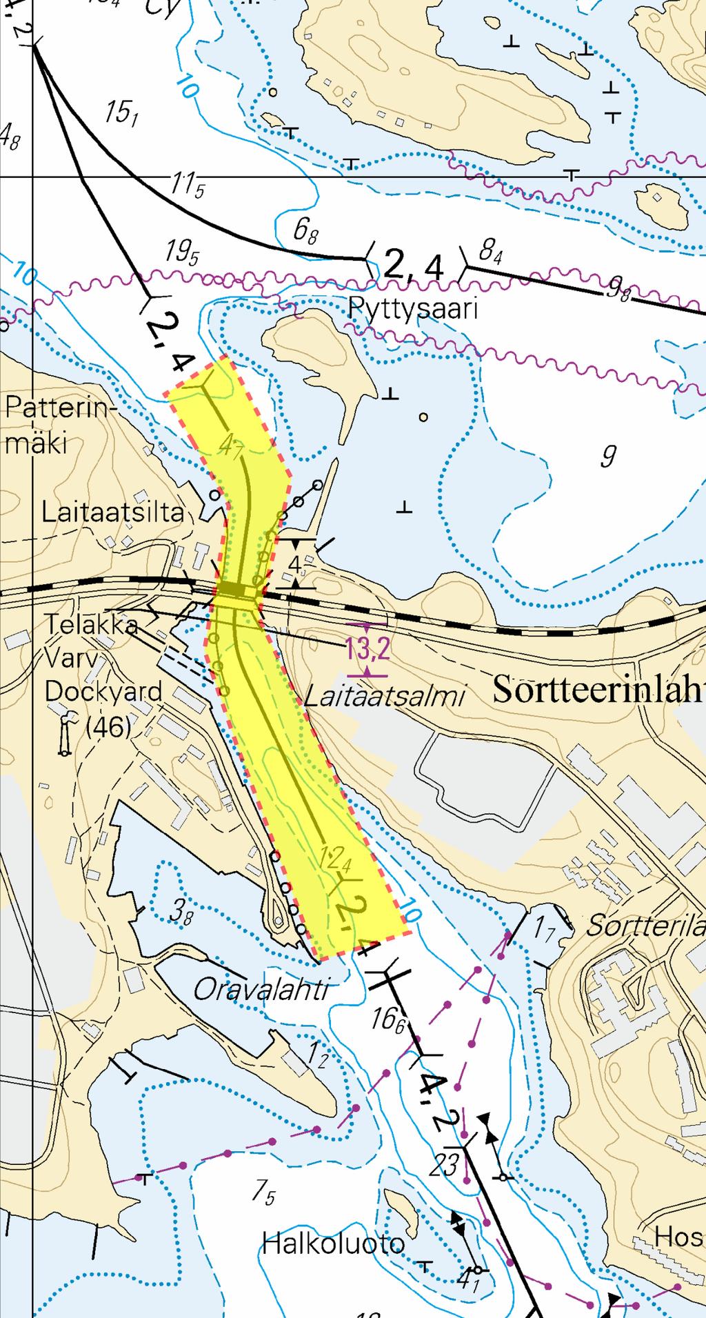 Kuva viitteeksi, karttaotteet ei merikartan mittakaavassa / Bild för referens, kortutdrag inte i sjökortets