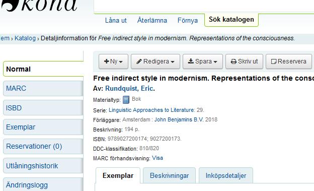 I Katalogfliken: Klicka på Reservationer i vänstermarginalen och reservera boken för låntagaren: Sök