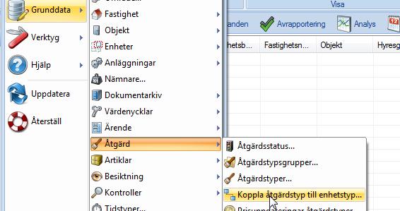 1. Öppna grunddatadialogen Koppla åtgärdstyp till enhetstyp 2.