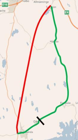 Nätutlagd trafik Omfördelad trafik från väg 509 Totalt 72 % flyttar från markerat snitt 53 % med start/mål kring Hedesunda (tv.