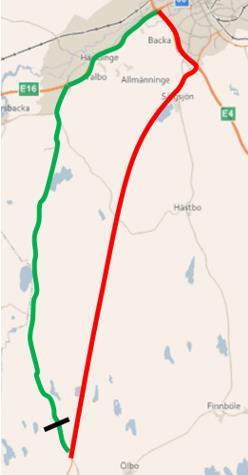 Nätutlagd trafik Omfördelad trafik från 56 Totalt 72 % flyttar från markerat snitt