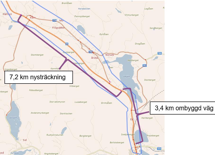 Efterkalkyl, 5 år efter ÖFT Väg 90 mellan Bollsta-Hällsjö har byggts i delvis ny sträckning Jämförelsealternativ innehåller den nya sträckningen