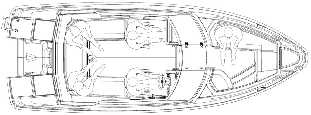 15 (46) Bild: Sittplatser i båten. Om du börjar lasta båten från aktern mot fören får du bättre bränsleekonomi. 5.4 Belastning Båtens maximala tillåtna last är 690 kg.