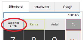 5.1.2 Använd artikelnummer Ange artikelnumret i fältet vid sifferbordet och tryck på Lägg till ArtNr. 5.1.3 Använd streckkodsläsare Scanna streckkoden på varan.