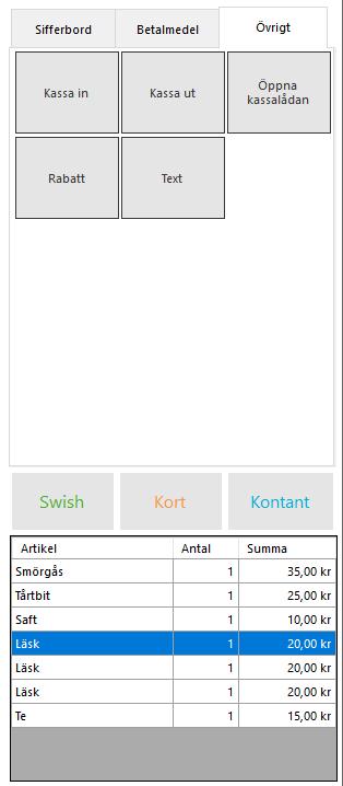 Här lägger du till namn och bokföringskonton för de betalmedel du önskar: När du tar emot en betalning med något av dina egna betalmedel bokförs detta under det namn och konto du valt.