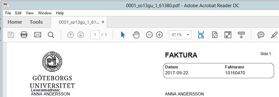 Rapporten (GUPEFAKS) skapar två SO13 (1=e-faktura, 2=pappersfaktura), en SBDH01 (endast vid e-faktura) samt en eller två GL07 (om både pappers- och e-faktura skapats).