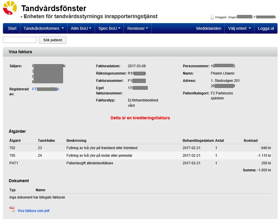 14 (33) 4 Korrigera faktura för ej förhandsbedömd vård Om något blev fel med inskickad faktura går detta att korrigera.