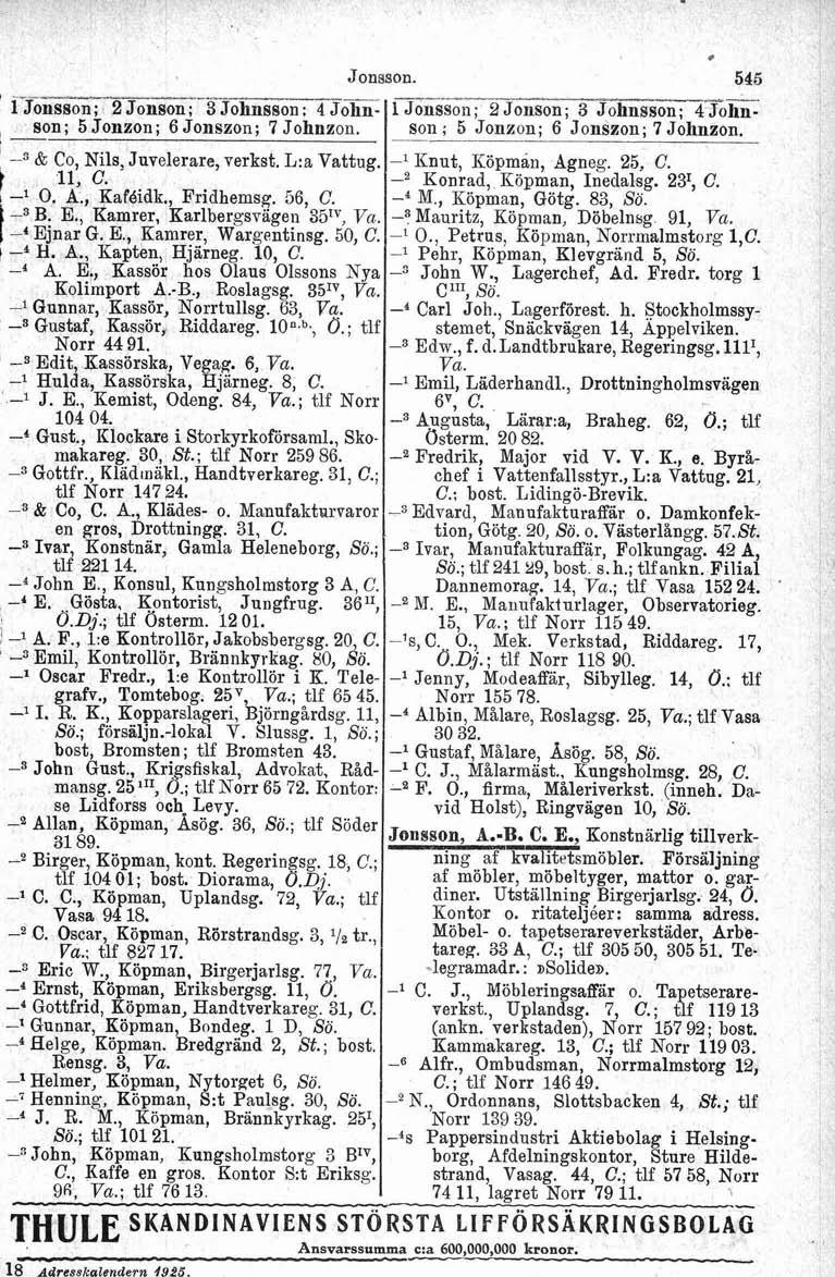 . Jonsson. 546 c. 1 Jonsson; 2 Jonson; 3 Johnsson : 4 John 1 Jonsson; 2 Jonson; 3 Johnsson; 4 JO= son; 5 Jonzon; 6 Jonszon; 7 Johnzon. son ; 5 Jonzon; 6 Jonszon; 7 Johnzon. 1 I 3 & CO, Nils.