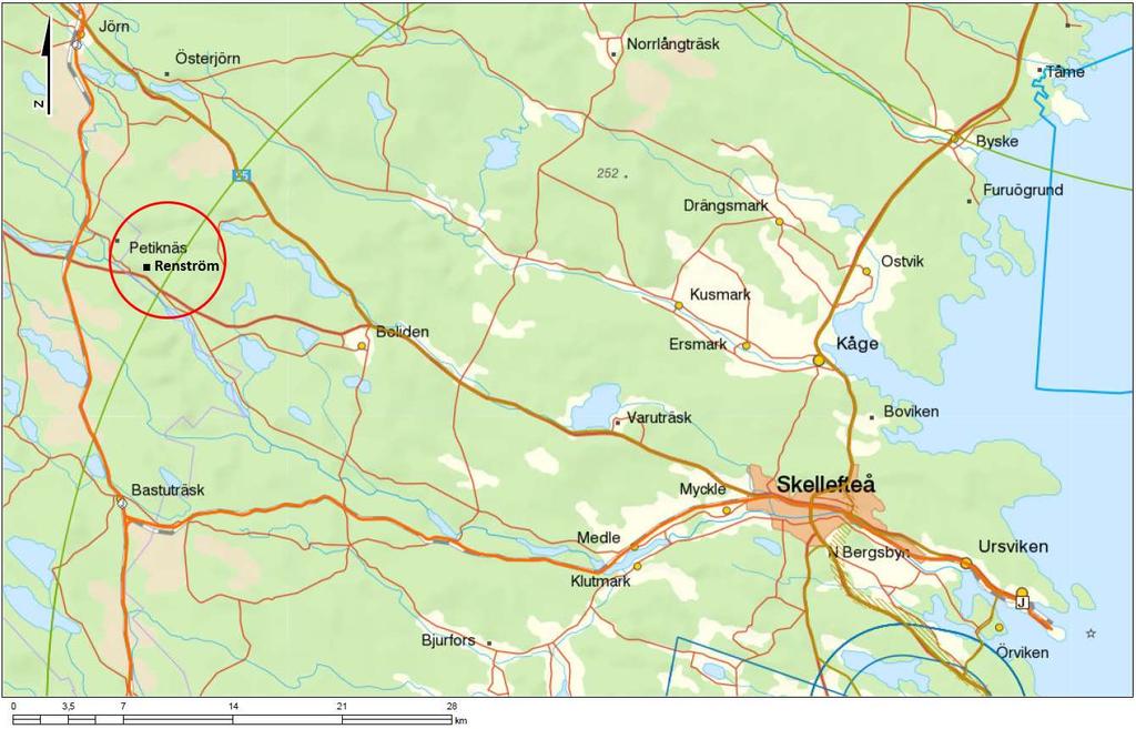 5 OMRÅDESBESKRIVNING Verksamhetsområdena är belägna inom Västerbottens län, cirka 45 km nordväst om Skellefteå och är fördelad över två kommuner.