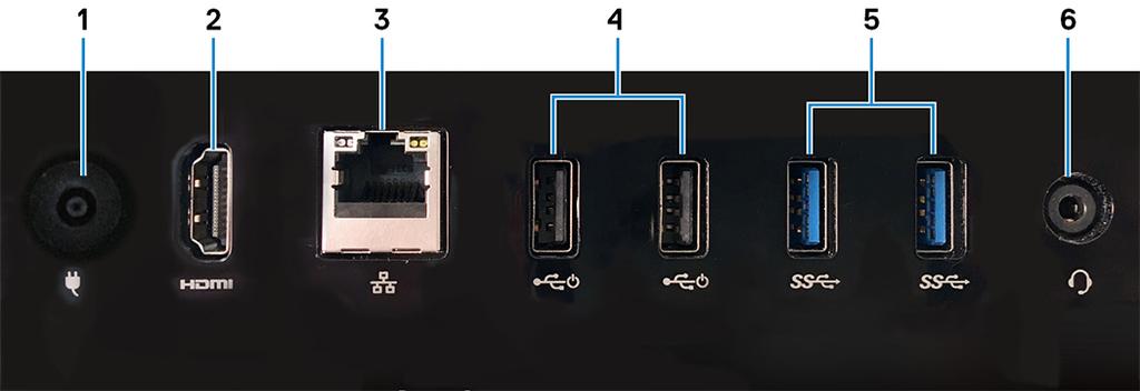 Bakpanel 1 Nätadapterport Anslut en nätadapter för att förse datorn med ström. 2 HDMI-ut-port Anslut en TV eller annan HDMI-in-aktiverad enhet. Ger bild- och ljudutgång.