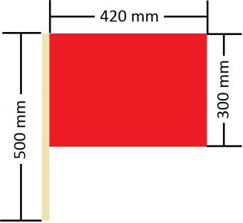 Appendix 6 Personskadeflagga Personskadeflagga, som ska användas till att påkalla medtävlares uppmärksamhet vid personskada. Storlek på flaggan: ca 420 300 (A3), färg: röd, material: tyg.