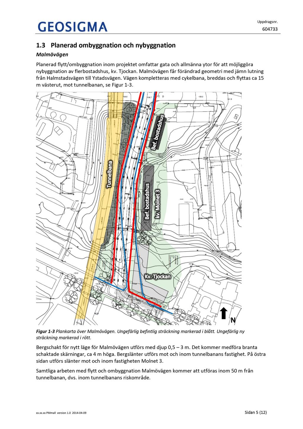 1.3 Planeradombyggnationoch nybyggnation Malmövägen Planeradflytt/ ombyggnationinom projektet omfattar gata och allmännaytor för att möjliggöra nybyggnationav flerbostadshus, kv. Tjockan.