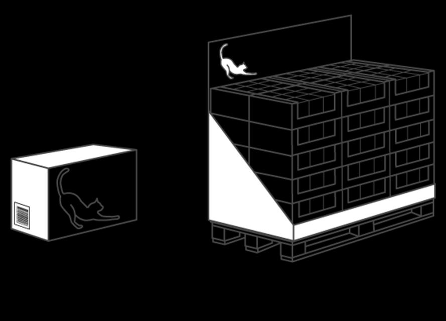 3. En expopall med kattmat På en expopall finns ofta konsumentförpackningar i öppnade ytterförpackningar.