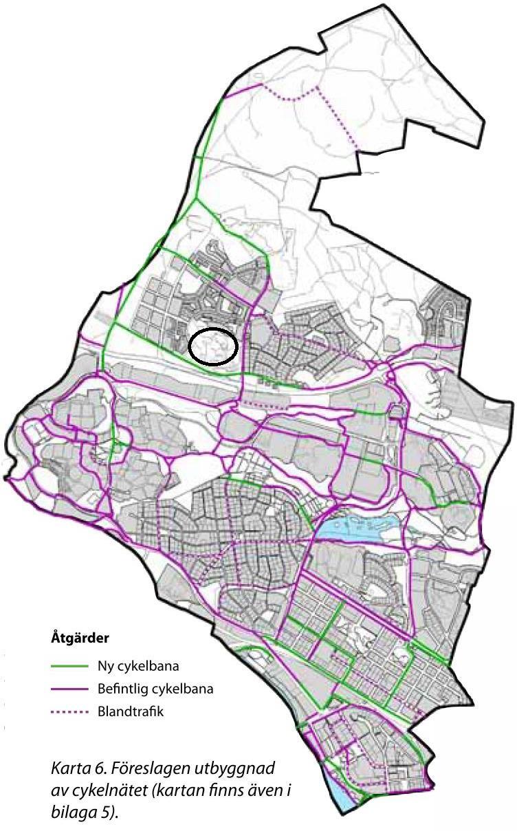 Ett regionalt cykelstråk, Hjulsta-Bergshamrastråket, tangerar Stora Ursvik 3 södra del.