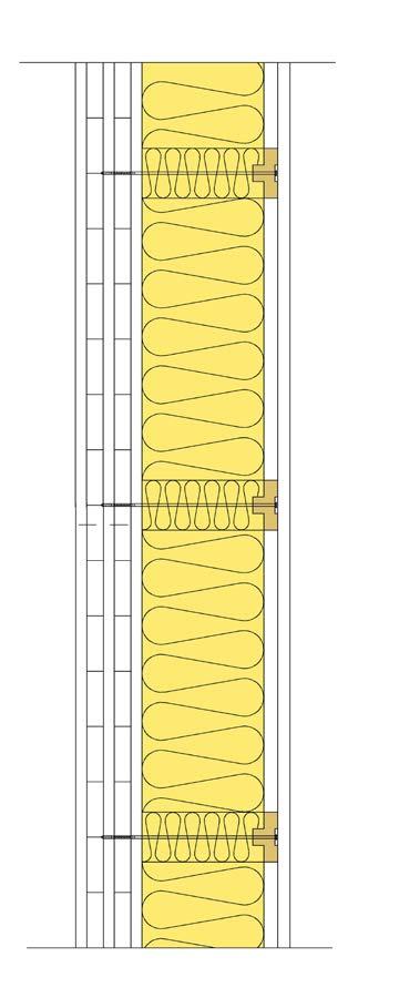 Vertikalsnitt, yttervägg Horisontalsnitt ISOVER PLUS + på massivträ Dimensionerande värden De horisontella fasadskruvarna tar vindlaster och vertikala laster upp till 35 kg/m² totalt inklusive