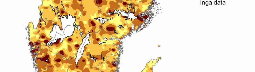 De högsta volymerna påträffas nedanför fjällkedjan i Norrlands inland.