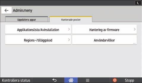 Skärmen Hanterade poster Skärmen Hanterade poster Förutom att avinstallera applikationer kan du på skärmen Hanterade poster under Admin.
