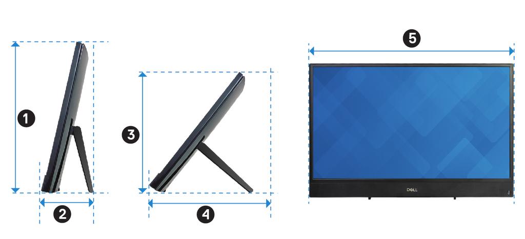 5 Specifikationer för Inspiron 22-3280 Mått och vikt Systemets mått och vikt (utan stativ) Tabell 2.