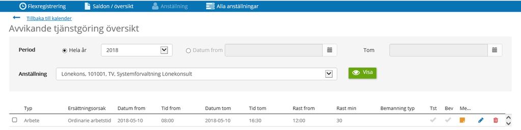 Alternativt kan du gå via Visa meny Direktlänkar översikt Avvikande tjänstgöring översikt.