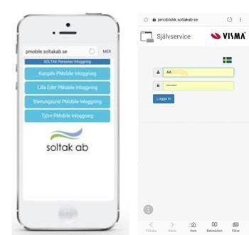 Logga in via mobil Gå via mobilens webbläsare och skriv i adressen Pmobile.soltakab.