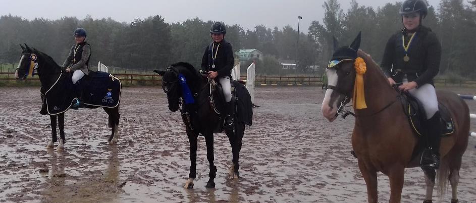 DM MEDALJÖRER 7 DRESSYR Ponnydressyr Kat. B. Ida Örnefors, Chopins Tornado, Alkvetterns RS Kat C. Celine Lindenäs, Raindrop, Hammarö RF Kat D. Julia Andersspn, Con Carne, Knöppelåsens RS.