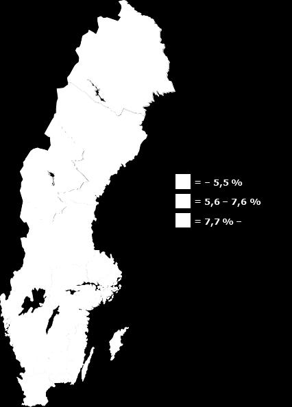 Arbetslösheten sjunker i Östergötland Inskrivna arbetslösa som andel av registerbaserad arbetskraft, prognos kvartal 4 2019 Landar på 7,7 procent under slutet av 2019 o Den lägsta sedan 2008 o Ändå