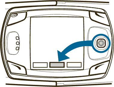 Bläddringsknappen (3) kan flyttas i fem riktningar. Om du trycker på knappen väljs det markerade menyalternativet. Backsteg (4) raderar tecken.