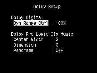 HUR DU ANVÄNDER T 785 SETUP MENY DOLBY INSTÄLLNING (DOLBY SETUP) I denna menyn, Dolby Digitals Dynamic Range Control kan justeras såväl som inställningarna för Dolby Digital Pro Logic IIx Music.