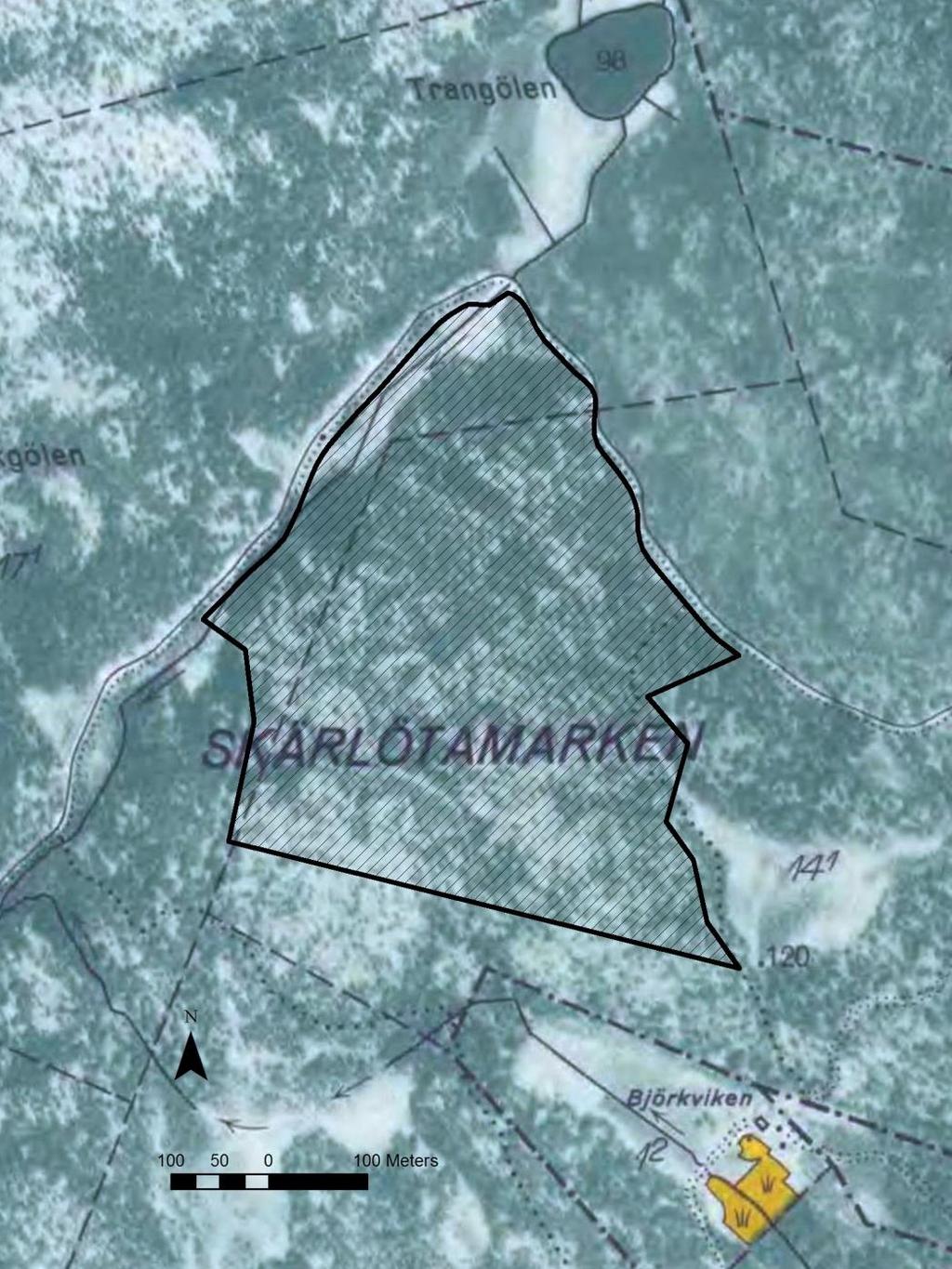 Karta 2. Ekonomiska kartan från 1940 talet visar förhållandevis kala hällmarker i söder. I övrigt var området skogklätt. 3.