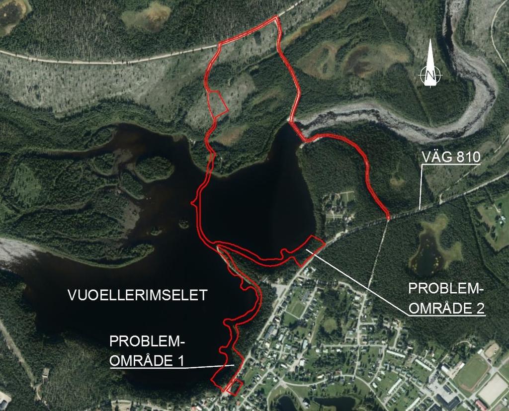 Planområdet Problemområde 1 och 2 samt de områden där nya byggvägar kommer anläggas samt befintliga grusvägar som kommer nyttjas som byggvägar.