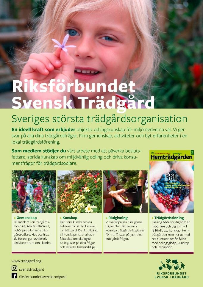 Barn och trädgård Förbundet vill arbeta med att sprida odlingskunskap till barn och ung genom att Väcka intresse, utveckla och förmedla samt bevara odlingskunskaper mellan generationerna.