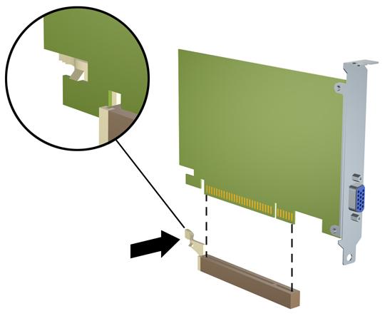 b. När du vill ta bort ett PCI Express x1-kort tar du tag i kortets båda ändar och vickar det försiktigt fram och tillbaka tills kontakterna släpper från sockeln.