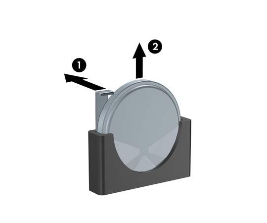 b. Sätt i det nya batteriet och sätt tillbaka klämman igen. Bild B-3 Ta bort ett myntformat batteri (Typ 3) OBS! När du har satt i ett nytt batteri, gör du på följande sätt: 8.