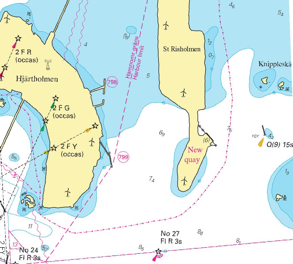 13 Nr 247 * 5422 Sjökort/Chart: 9312, 9313 Sverige. Kattegatt. Göteborg. St Risholmen. Ny kaj. Leddjupgående. En ny kaj har etablerats på södra delen av St Risholmen.