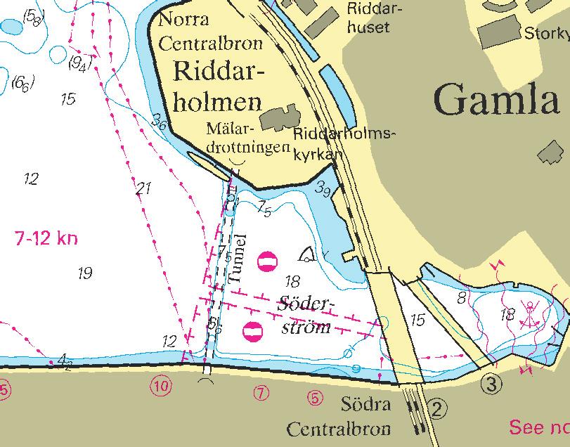 Nr 247 6 Mälaren och Södertälje kanal / Lake Mälaren and Södertälje kanal * 5461 Sjökort/Chart: 6141 Sverige. Mälaren. Stockholm. Riddarfjärden. Söderström. Arbetsområde. Vattenområde avlyst.