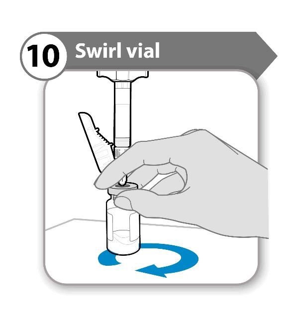 10. Snurra injektionsflaskan 10 Snurra injektionsflaskan Håll tag om både sprutan och injektionsflaskan med en hand enligt bild.