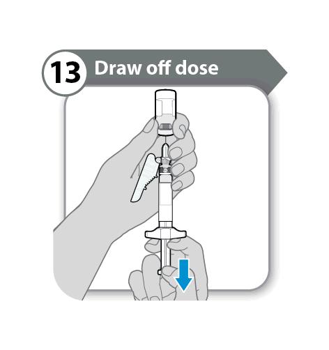 Det säkerställer att all luft avlägsnas från sprutan innan du drar ut dosen. 13.