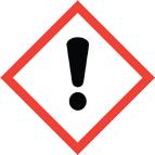 Märkning enligt förordning (EG) nr 1272/2008 Piktogram Signalord Varning Faroangivelser Försiktighetsåtgärder H319 Orsakar allvarlig ögonirritation H335 Kan ge irritation i luftvägarna H413 Kan
