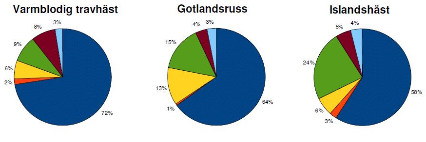 Tabell 3 Tiden som de tre raserna i procent ägnade åt de olika beteendena under andra dagen Varmblodig travhäst Islandshäst Betar 73,4 62,2 68,1 Vilar - - - Ligger 2,1 2,8 10,3 Står 14,8 25,1 17,1